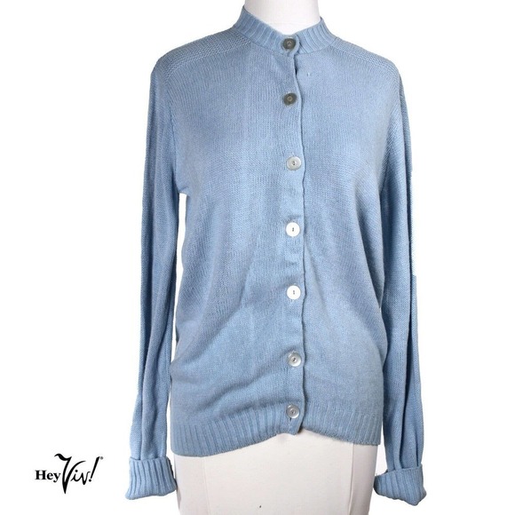Vintage 50s Baby Blue Long Sleeve Button Up Cardigan Sweater Size XL - Hey Viv - Picture 1 of 7